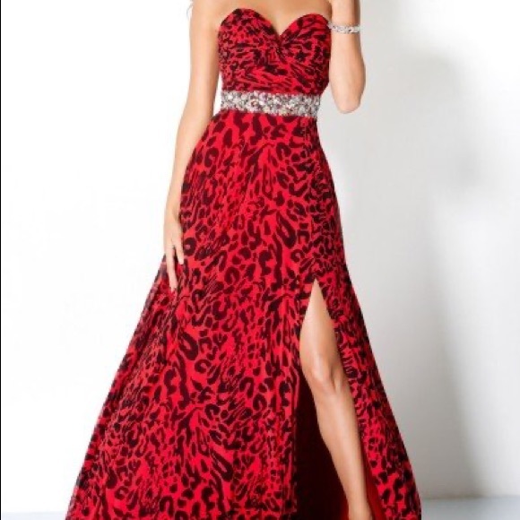 Jovan Red Leopard Jeweled Prom Gala Gown Floor Length 8 - Picture 1 of 12